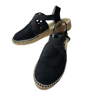 Toni Pons Espadrille Wedge Sandals Women’s 7.5 Black Leather Made in Spain Coast